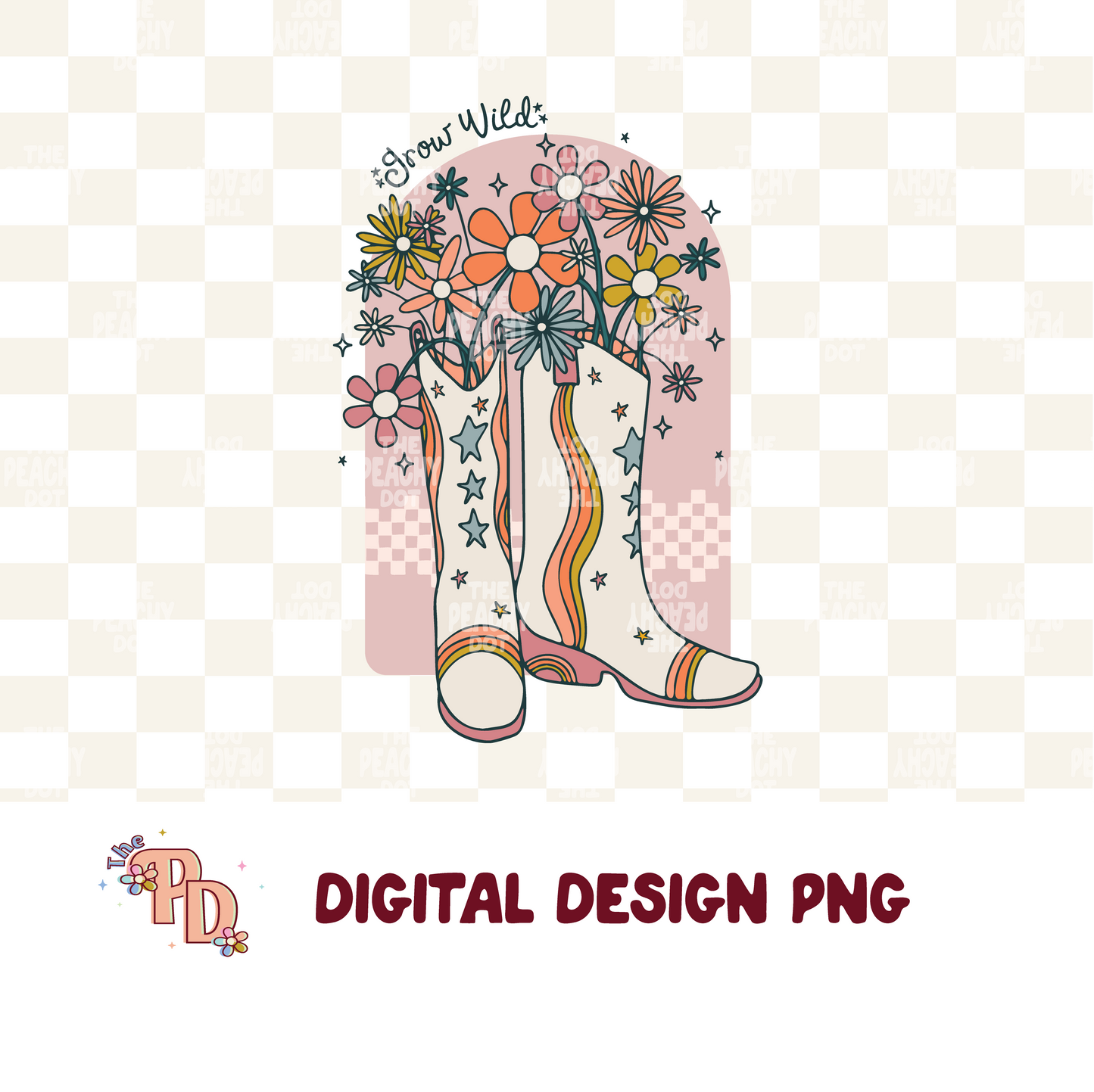 Grow Wild Floral Cowgirl Boot Png