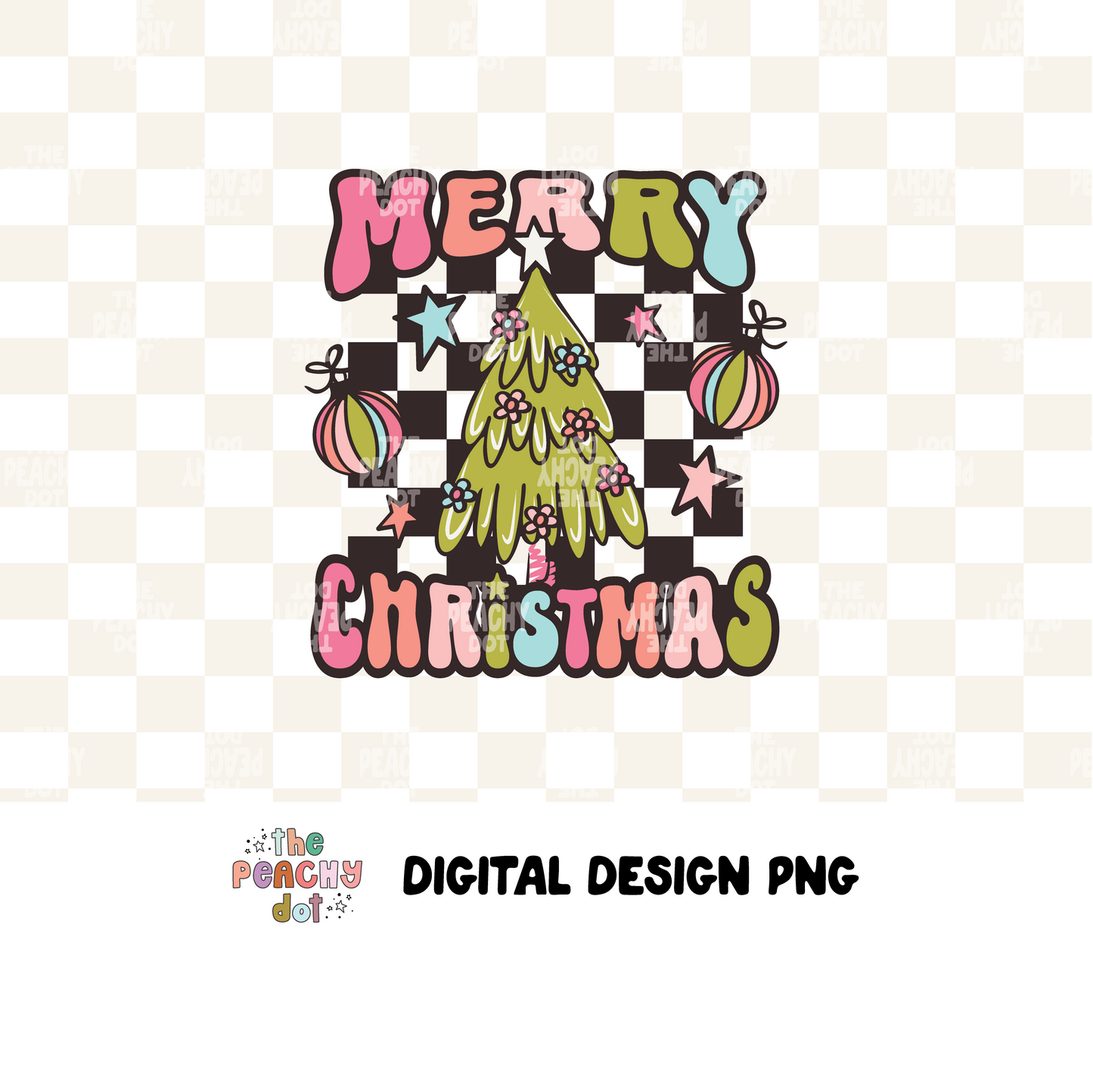 Checkered Merry Christmas Png